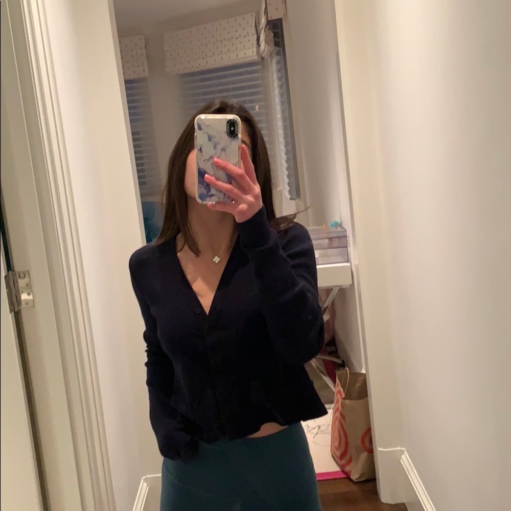 Dark blue long sleeve bottom up shirt